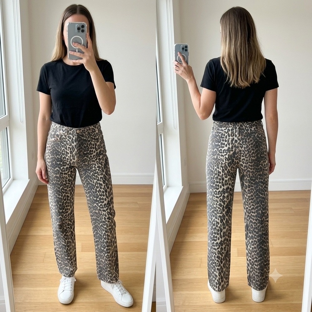 OAT New York Leopard Print Straight Leg Jeans Women's Size 8/29 Animal Cheeta